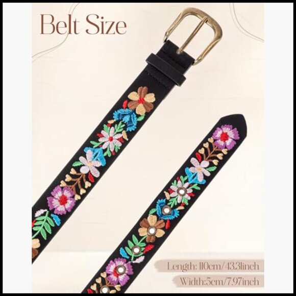 Mexican Floral Embroidered PU Leather Belt for Dresses Jeans main image 6